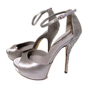 Gucci Grey Satin Crystal Embellished Sandals Size 36